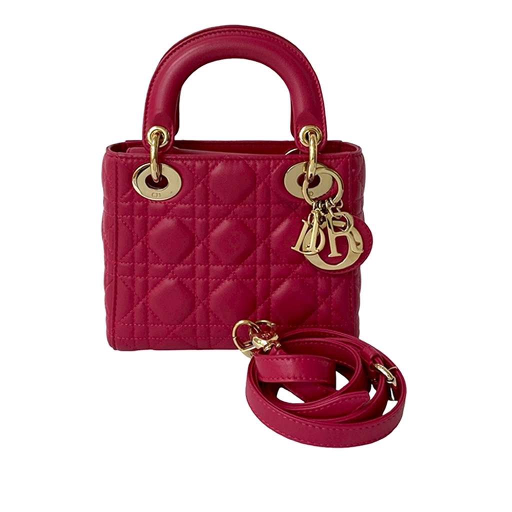 Dior Mini Lambskin Cannage Lady Dior Pink Leather Good condition - Back View