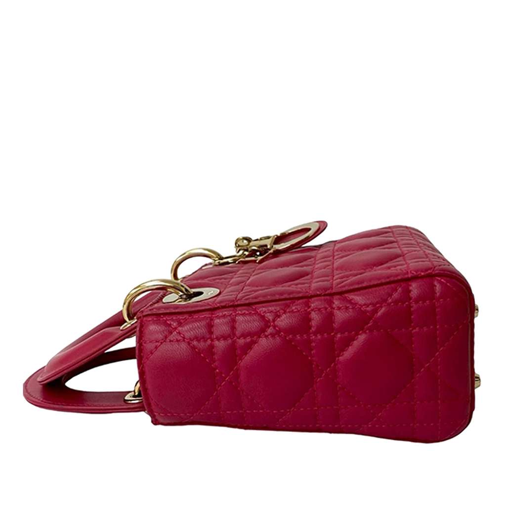 Dior Mini Lambskin Cannage Lady Dior Pink Leather Good condition - Inside View