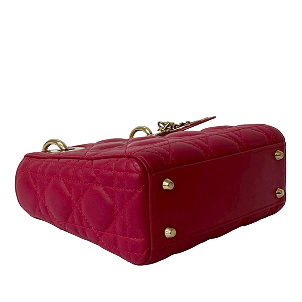 Dior Mini Lambskin Cannage Lady Dior Pink Leather Good condition - Model View