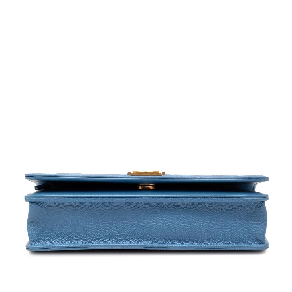 Chanel Quilted Caviar Boy Wallet on Chain Blue Leather Good condition - Inside View