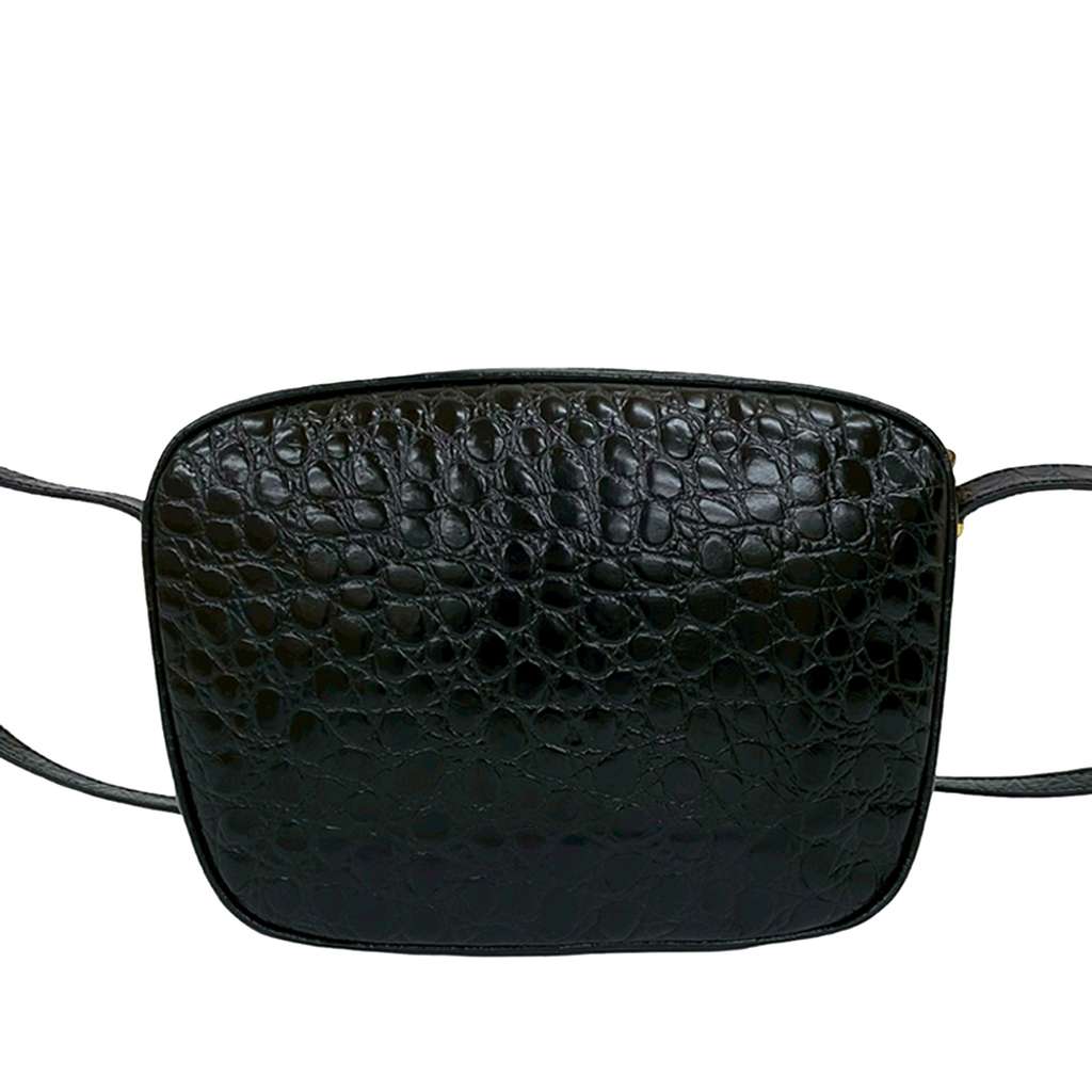 Salvatore Ferragamo Croc Embossed Leather Vara Crossbody Black Leather Good condition - Back View