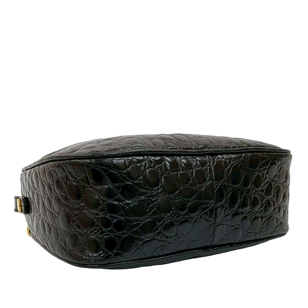 Salvatore Ferragamo Croc Embossed Leather Vara Crossbody Black Leather Good condition - Model View