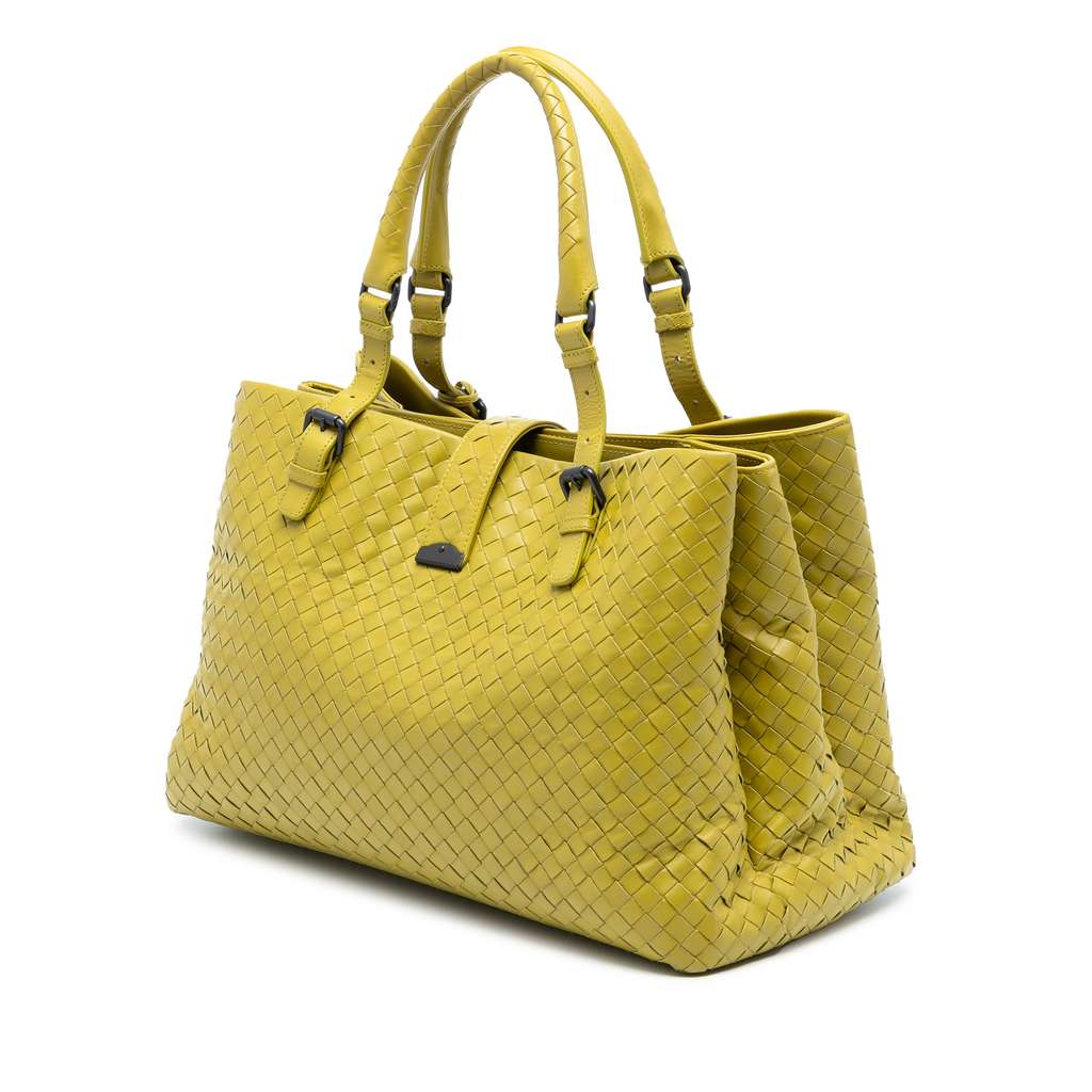 Bottega Veneta Medium Nappa Intrecciato Roma Tote Yellow Leather Good condition - Back View