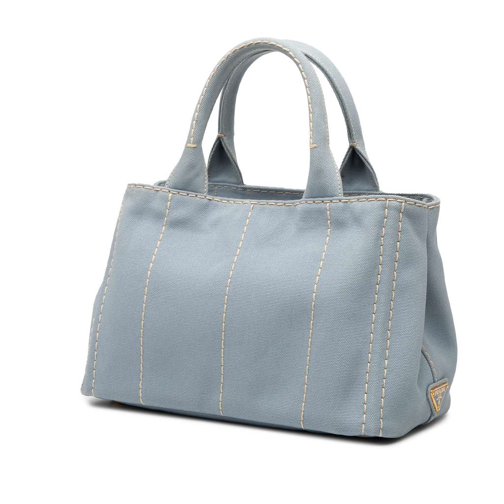 Prada Small Canvas Canapa Logo Satchel Blue Canvas Good condition - Back View