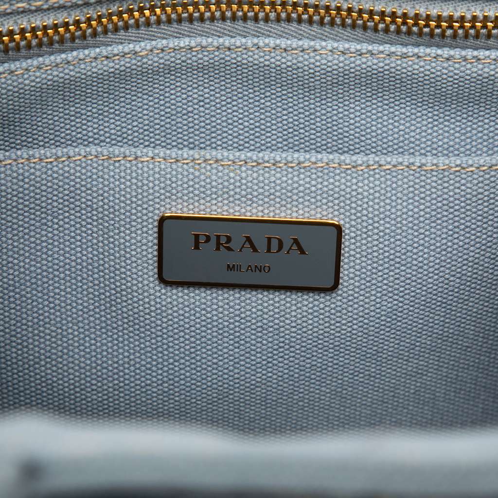 Prada Small Canvas Canapa Logo Satchel Blue Canvas Good condition - Box View