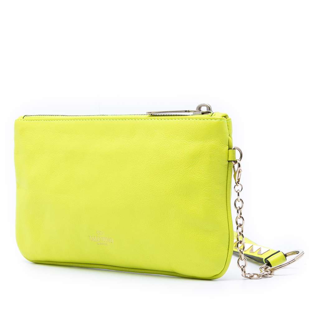 Valentino Leather Rockstud Wristlet Pouch Yellow Leather Good condition - Back View