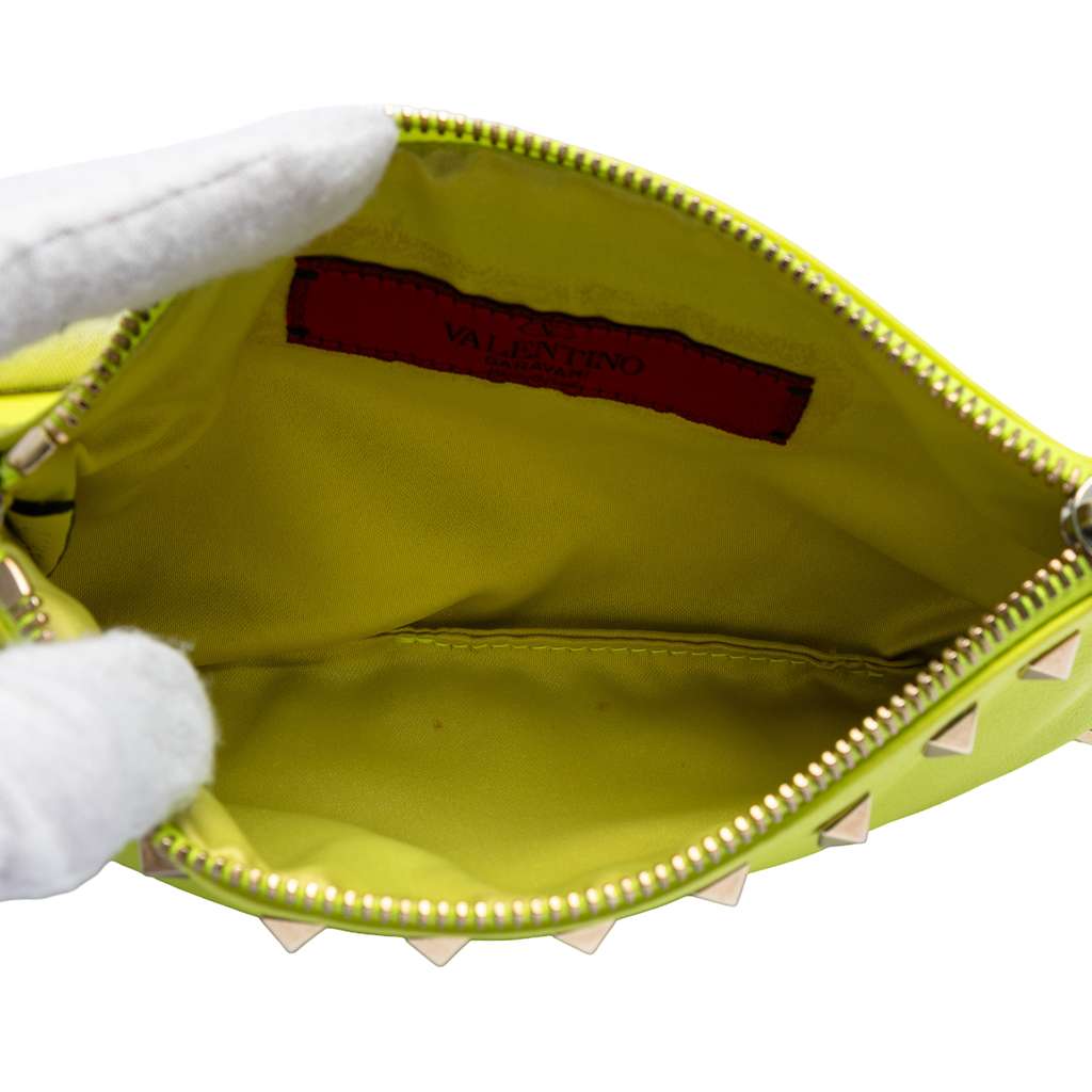 Valentino Leather Rockstud Wristlet Pouch Yellow Leather Good condition - Model View