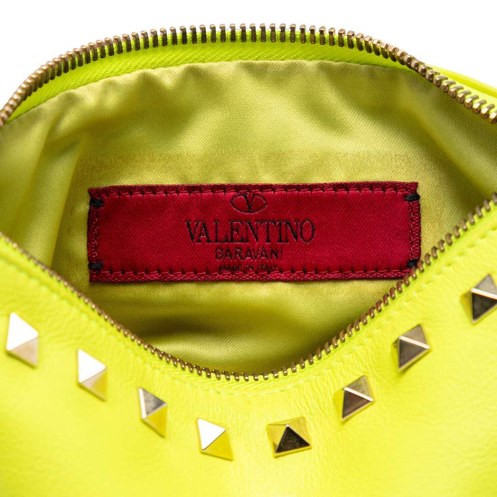 Valentino Leather Rockstud Wristlet Pouch Yellow Leather Good condition - Box View