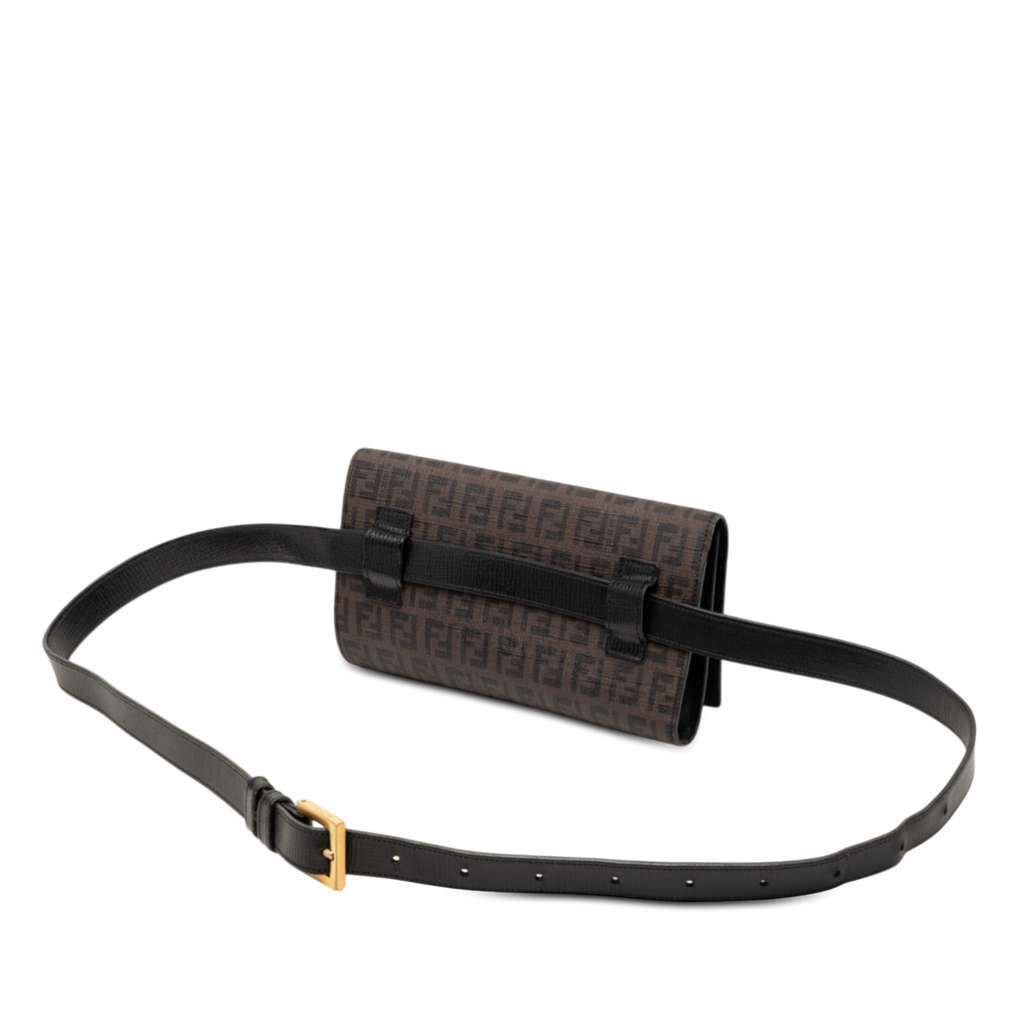 Fendi Zucchino Coated Canvas Flap Belt Bag Brown Canvas Good condition - Back View