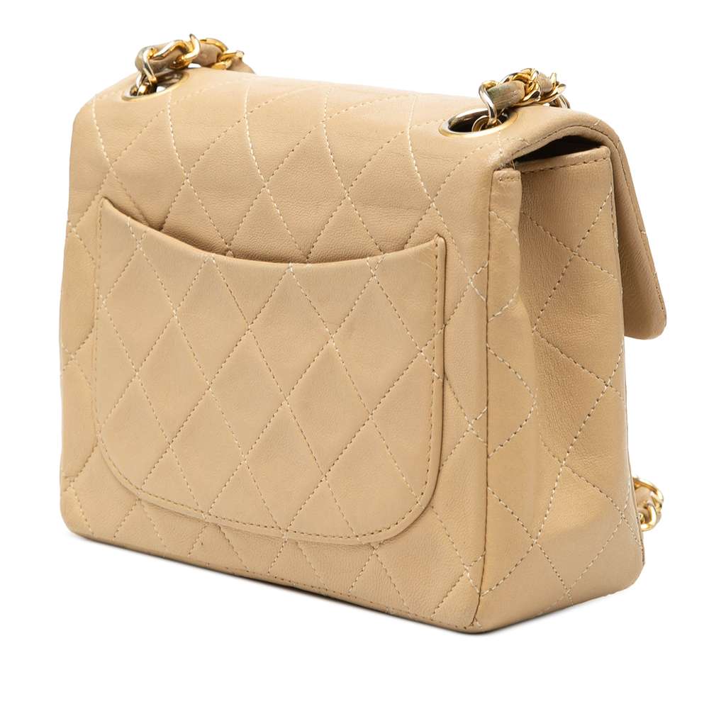 Chanel Mini Square Classic Lambskin Single Flap Beige Leather Good condition - Back View