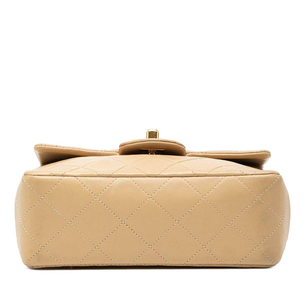 Chanel Mini Square Classic Lambskin Single Flap Beige Leather Good condition - Inside View
