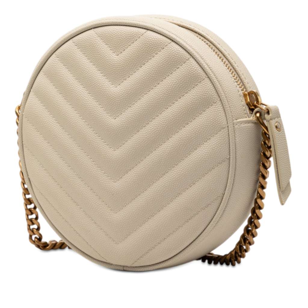 Saint Laurent Grain De Poudre Chevron Round Vinyle Camera Bag White Leather Good condition - Back View