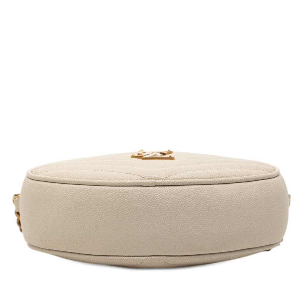 Saint Laurent Grain De Poudre Chevron Round Vinyle Camera Bag White Leather Good condition - Inside View