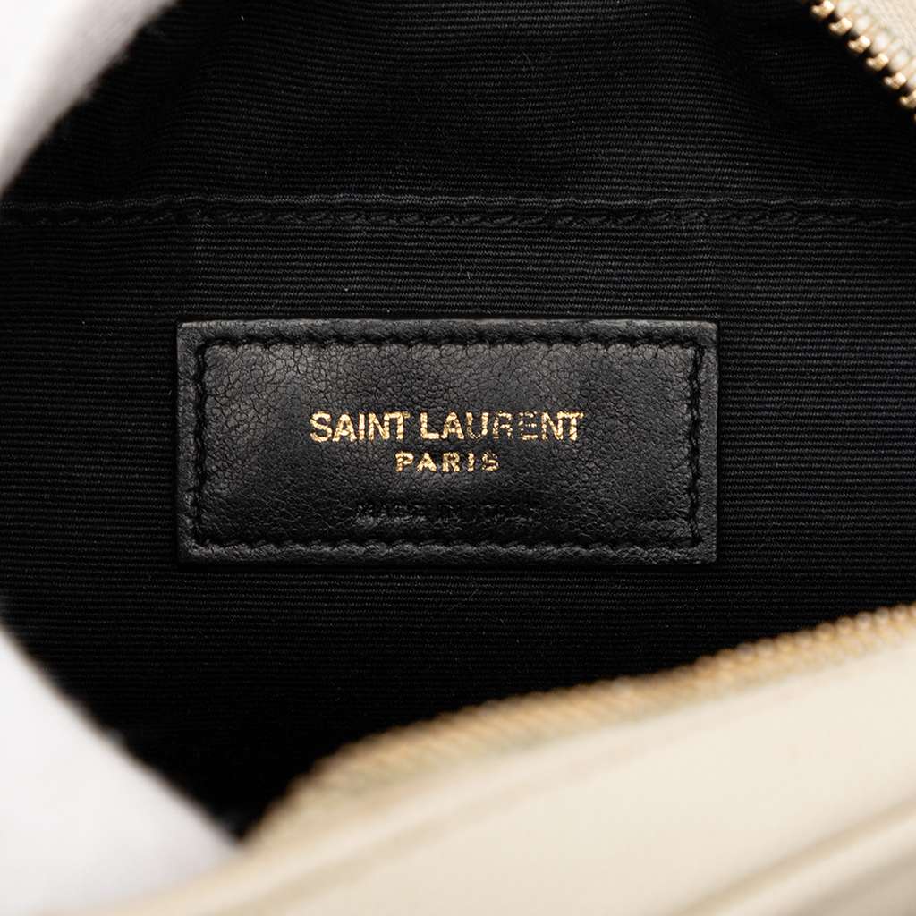 Saint Laurent Grain De Poudre Chevron Round Vinyle Camera Bag White Leather Good condition - Box View