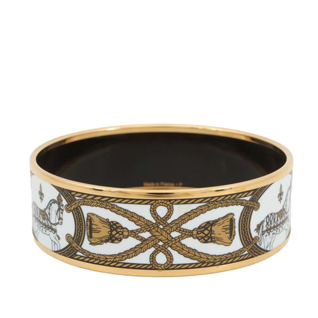Hermès Wide Grand Apparat Horse Enamel Bangle 65 White Good condition - Back View