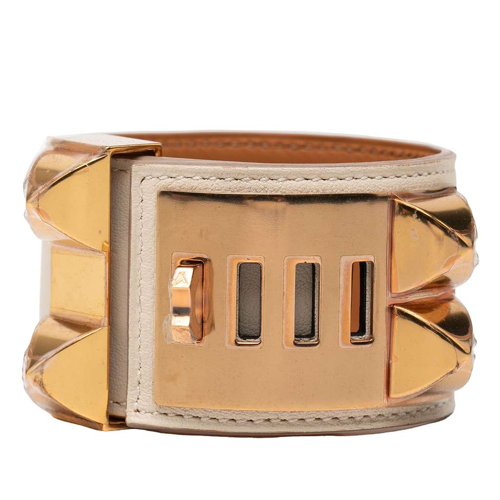 Hermès Swift and Gold Plated Collier de Chien Bracelet Beige Leather Good condition - Inside View