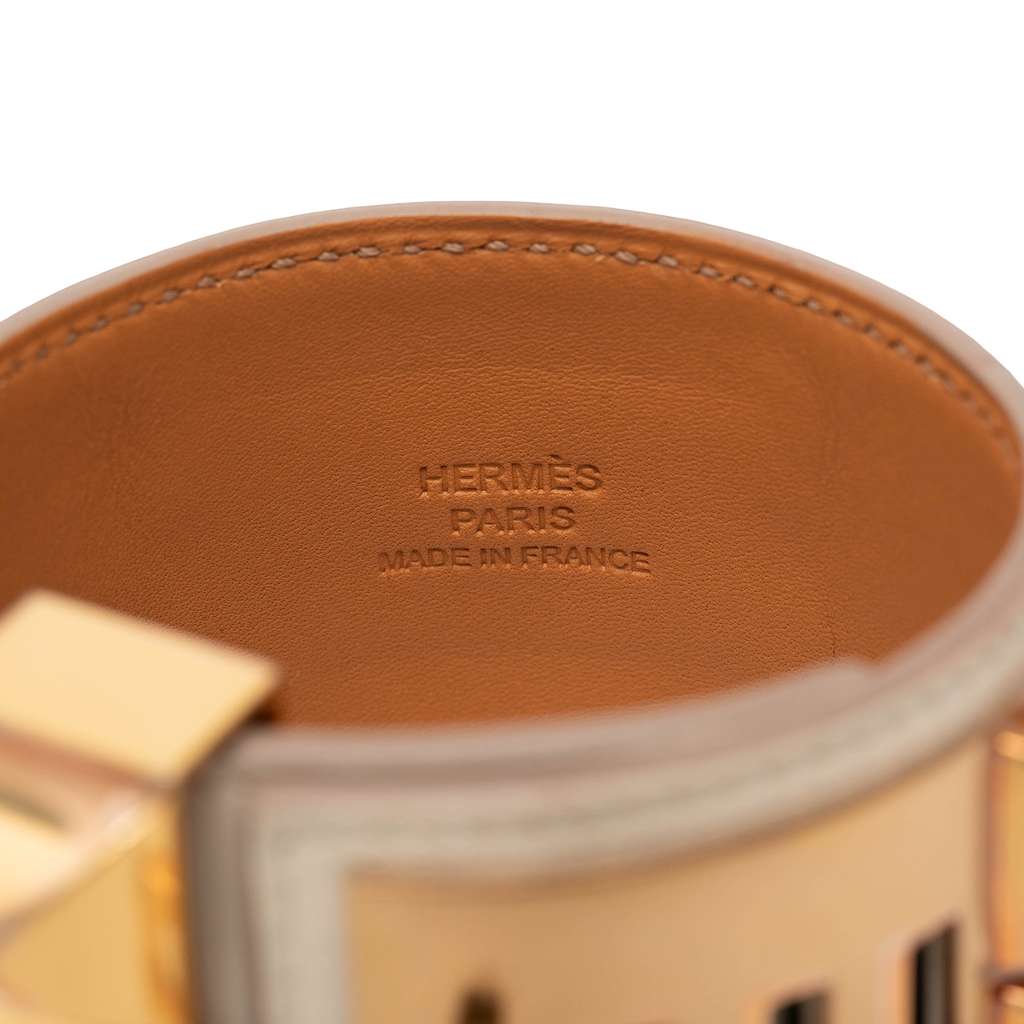 Hermès Swift and Gold Plated Collier de Chien Bracelet Beige Leather Good condition - Model View