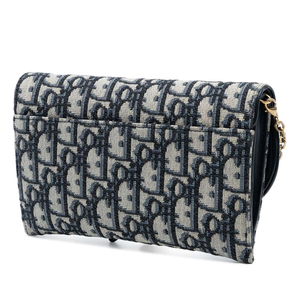 Dior Oblique Canvas Saddle Wallet On Chain Blue Canvas Good condition - Back View