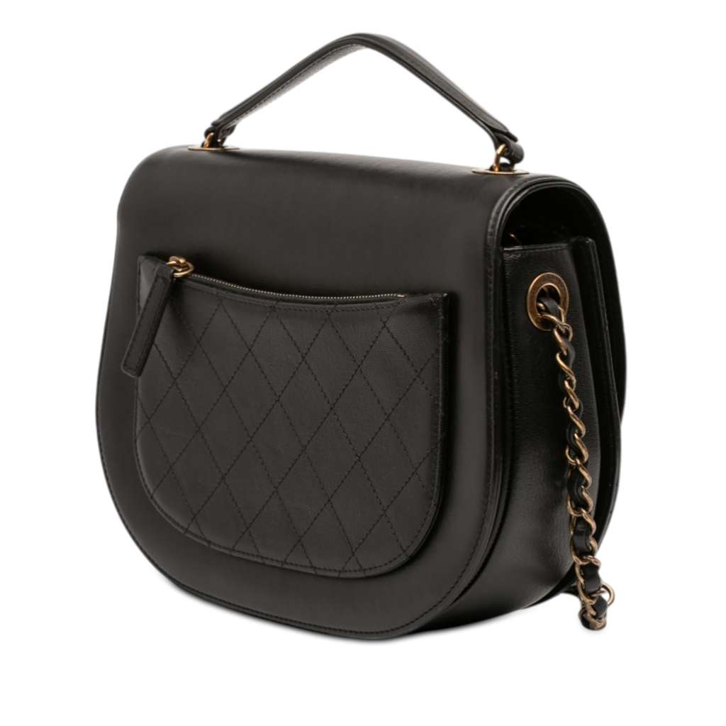 Chanel Medium Shiny Calfskin and Quilted Goatskin Coco Curve Flap Black Leather Good condition - Back View