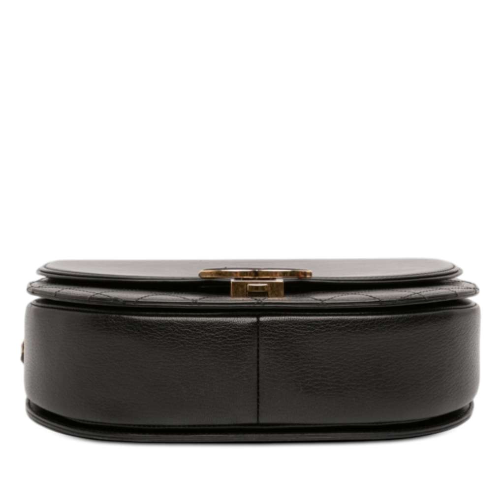 Chanel Medium Shiny Calfskin and Quilted Goatskin Coco Curve Flap Black Leather Good condition - Inside View