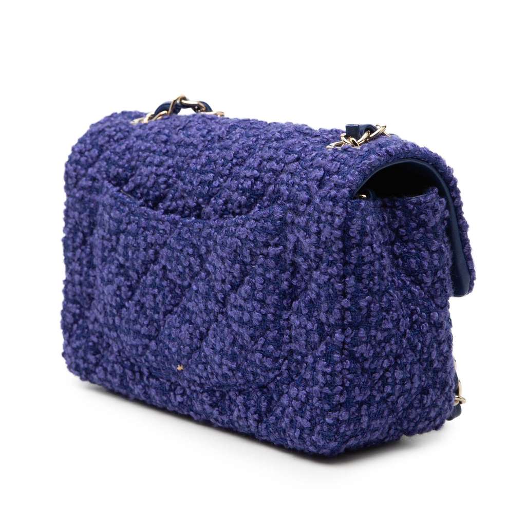 Chanel Mini Rectangular Classic Tweed Single Flap Blue Tweed Good condition - Back View
