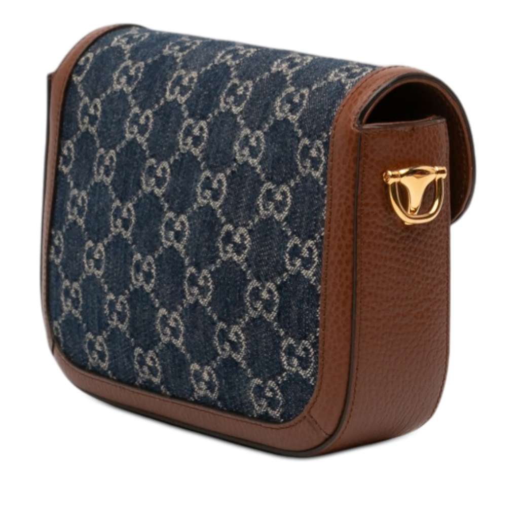 Gucci Small GG Denim Web Horsebit 1955 Crossbody Blue Denim Good condition - Back View
