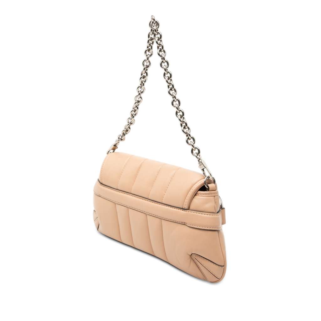 Gucci Small Quilted Calfskin Horsebit Chain Satchel Beige Leather Good condition - Back View