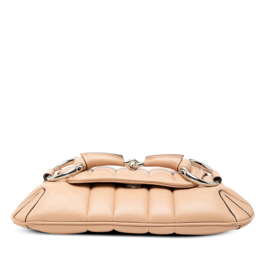 Gucci Small Quilted Calfskin Horsebit Chain Satchel Beige Leather Good condition - Inside View