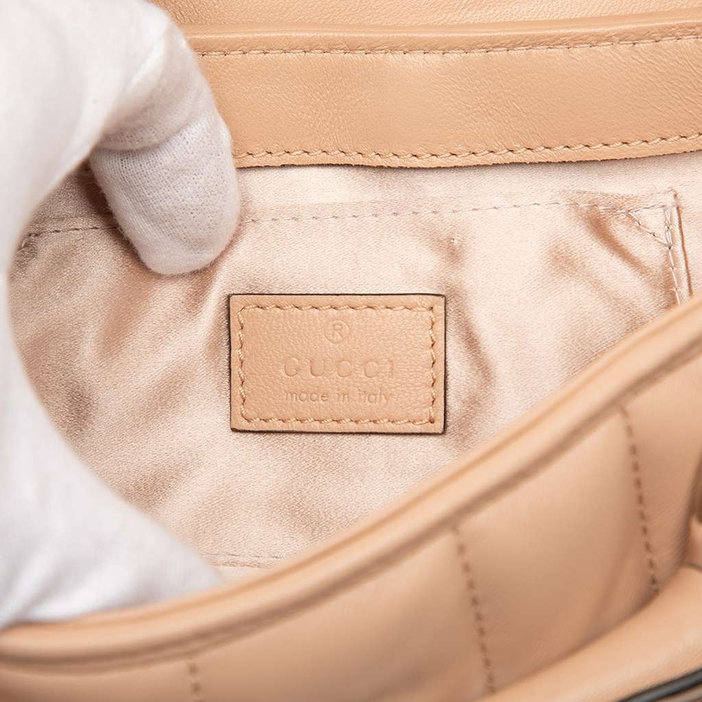 Gucci Small Quilted Calfskin Horsebit Chain Satchel Beige Leather Good condition - Box View