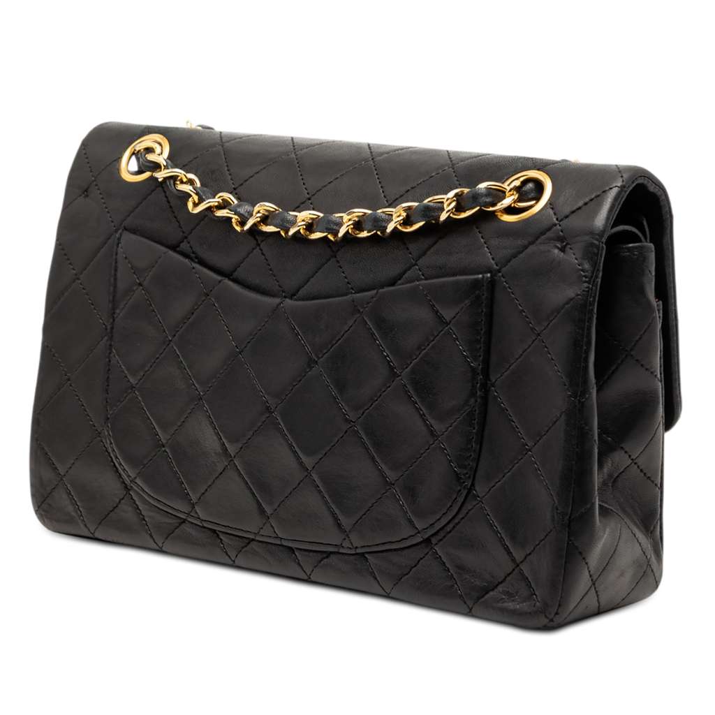 Chanel Small Classic Lambskin Double Flap Black Leather Good condition - Back View