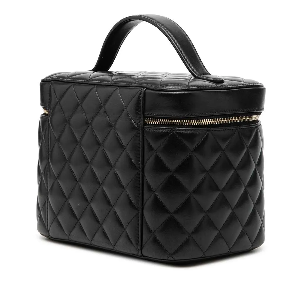 Chanel CC Quilted Lambskin Vanity Bag Black Leather Very good - Back View