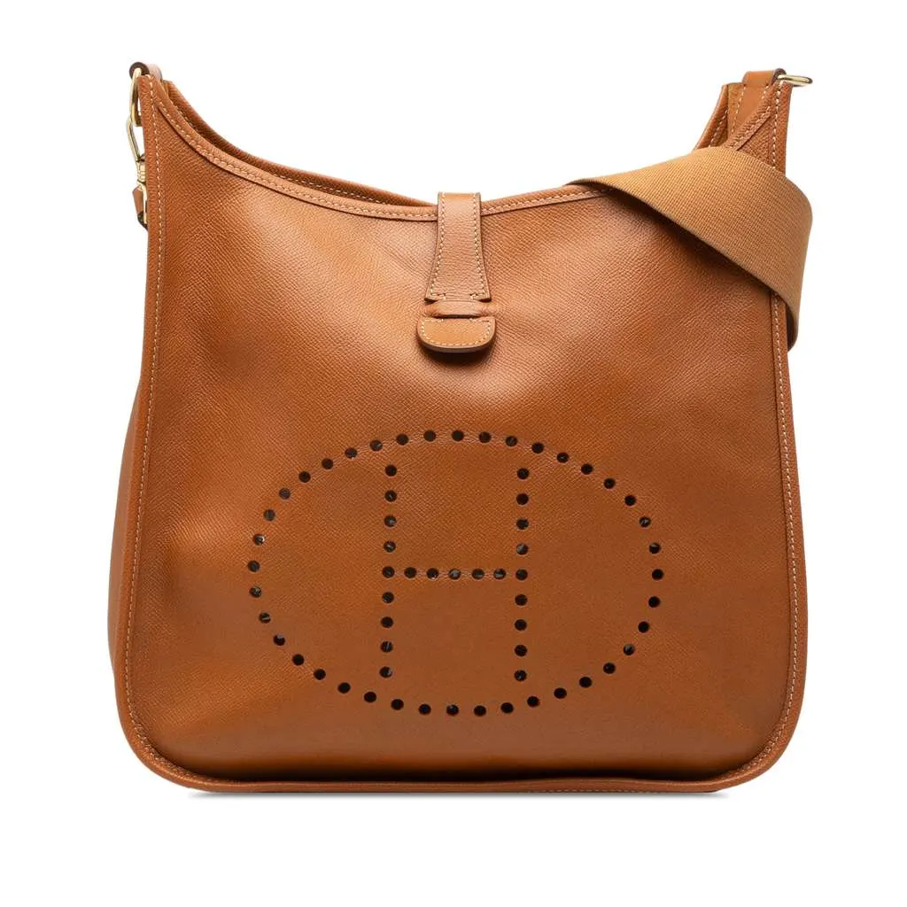 Hermès Courchevel Evelyne GM Brown Leather Good - Front View