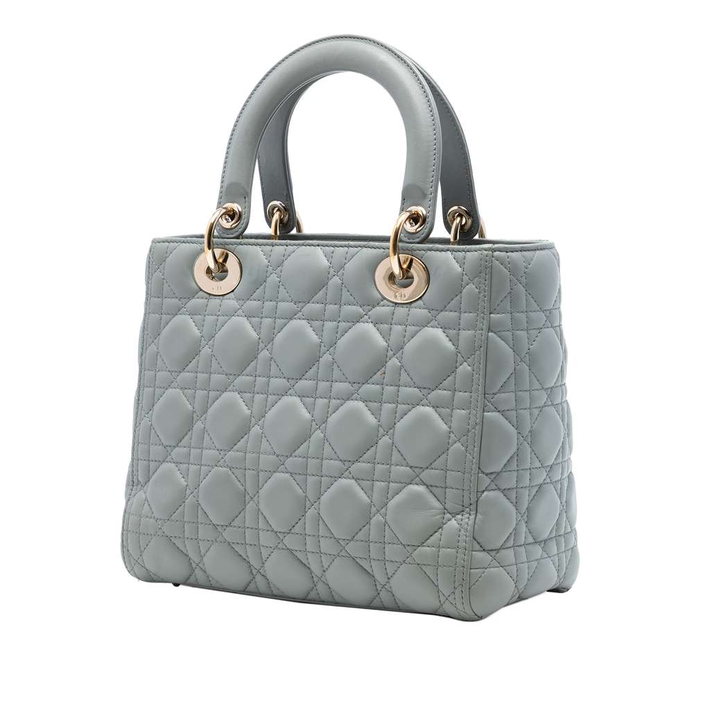 Dior Medium Lambskin Cannage Lady Dior Grey Leather Good condition - Back View
