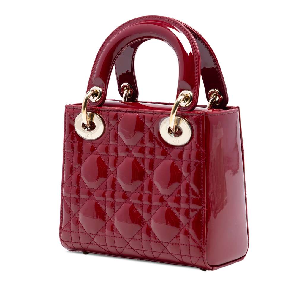 Dior Mini Patent Cannage Lady Dior Red Leather Good condition - Back View