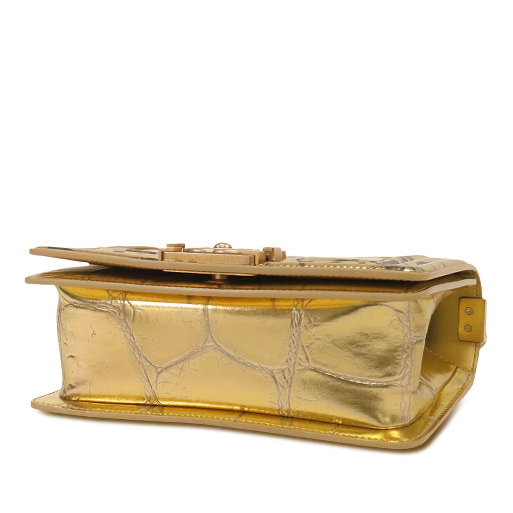 Chanel Small Croc Embossed Leather Graffiti Cocodile Boy Flap Gold Leather Good condition - Inside View
