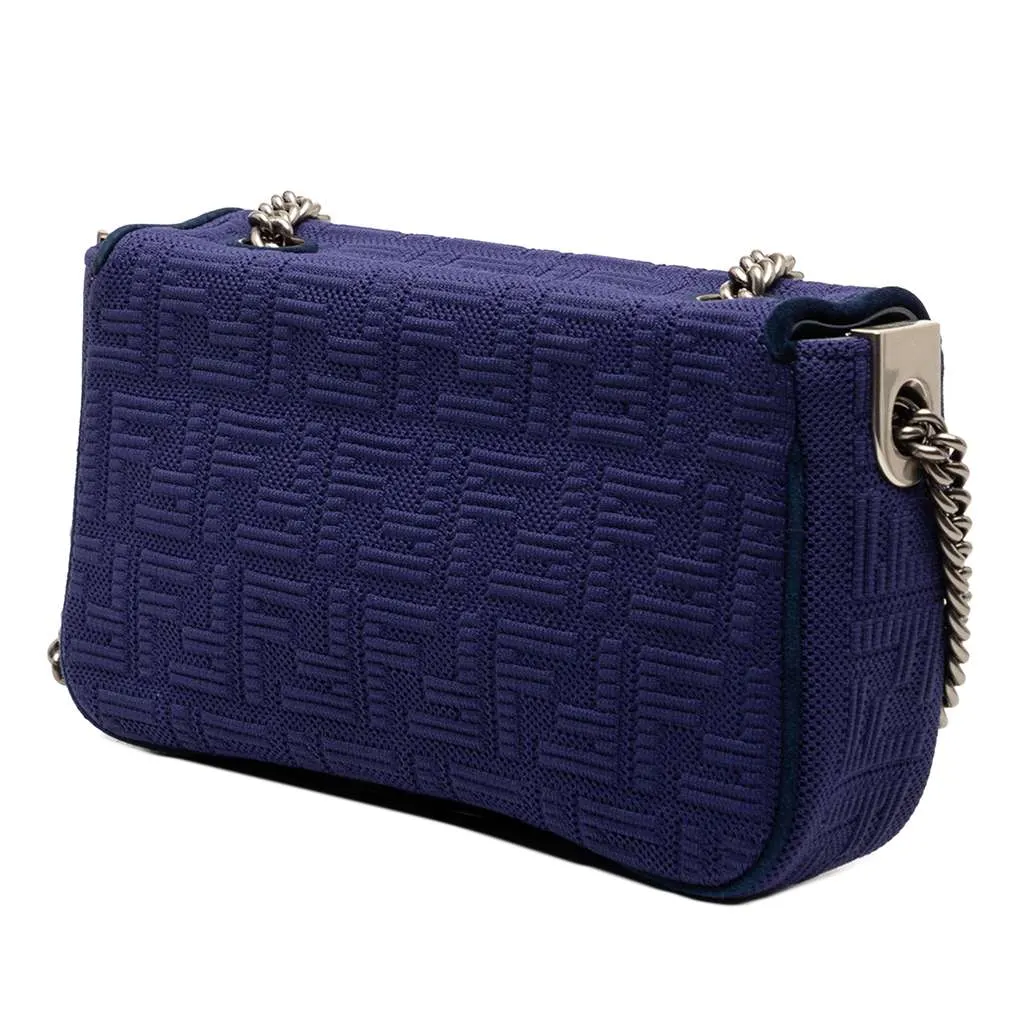 Fendi Zucca Embossed Technical Fabric Chain Midi Baguette Blue Very good - Back View