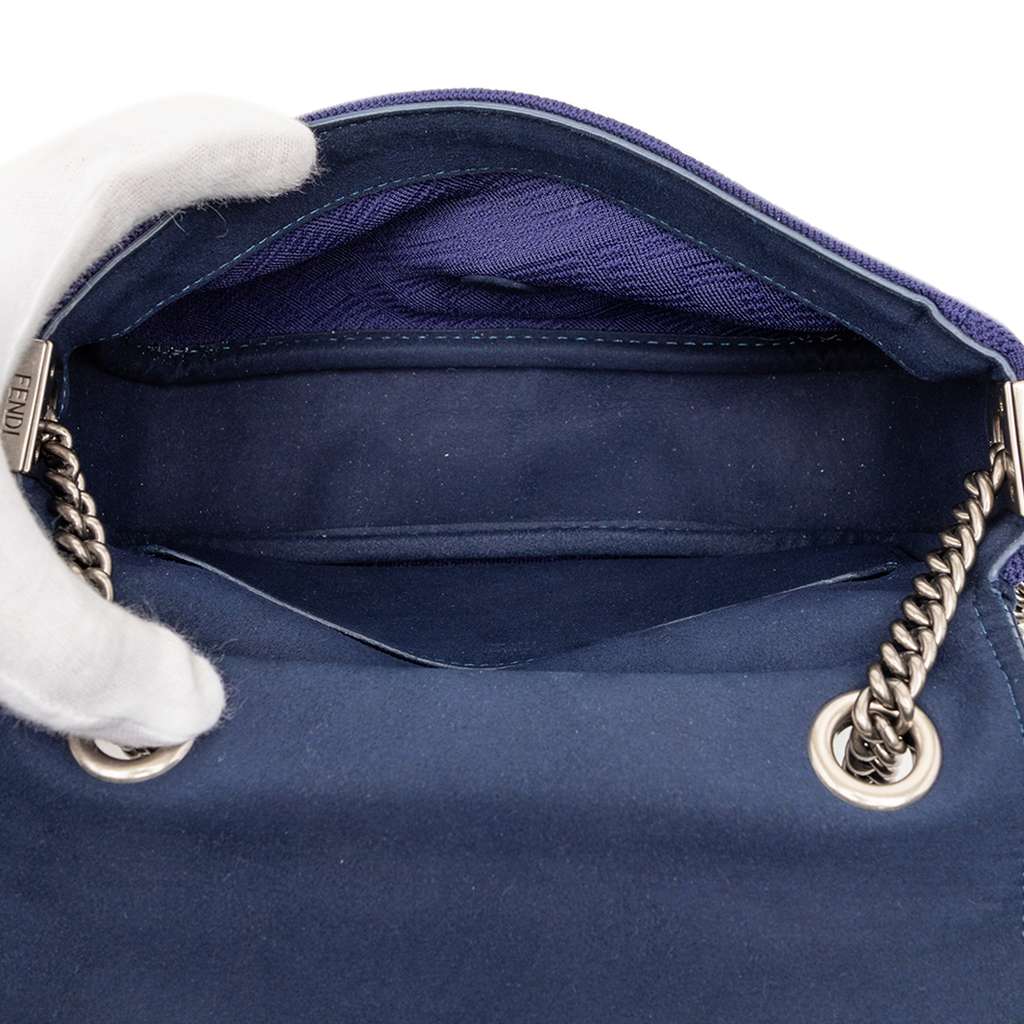 Fendi Zucca Embossed Technical Fabric Chain Midi Baguette Blue Good condition - Model View
