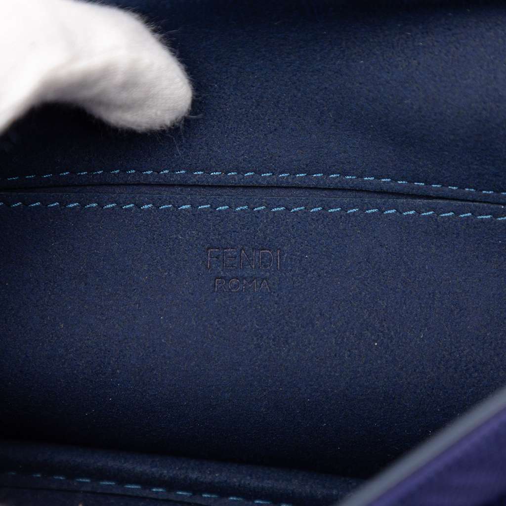 Fendi Zucca Embossed Technical Fabric Chain Midi Baguette Blue Good condition - Box View