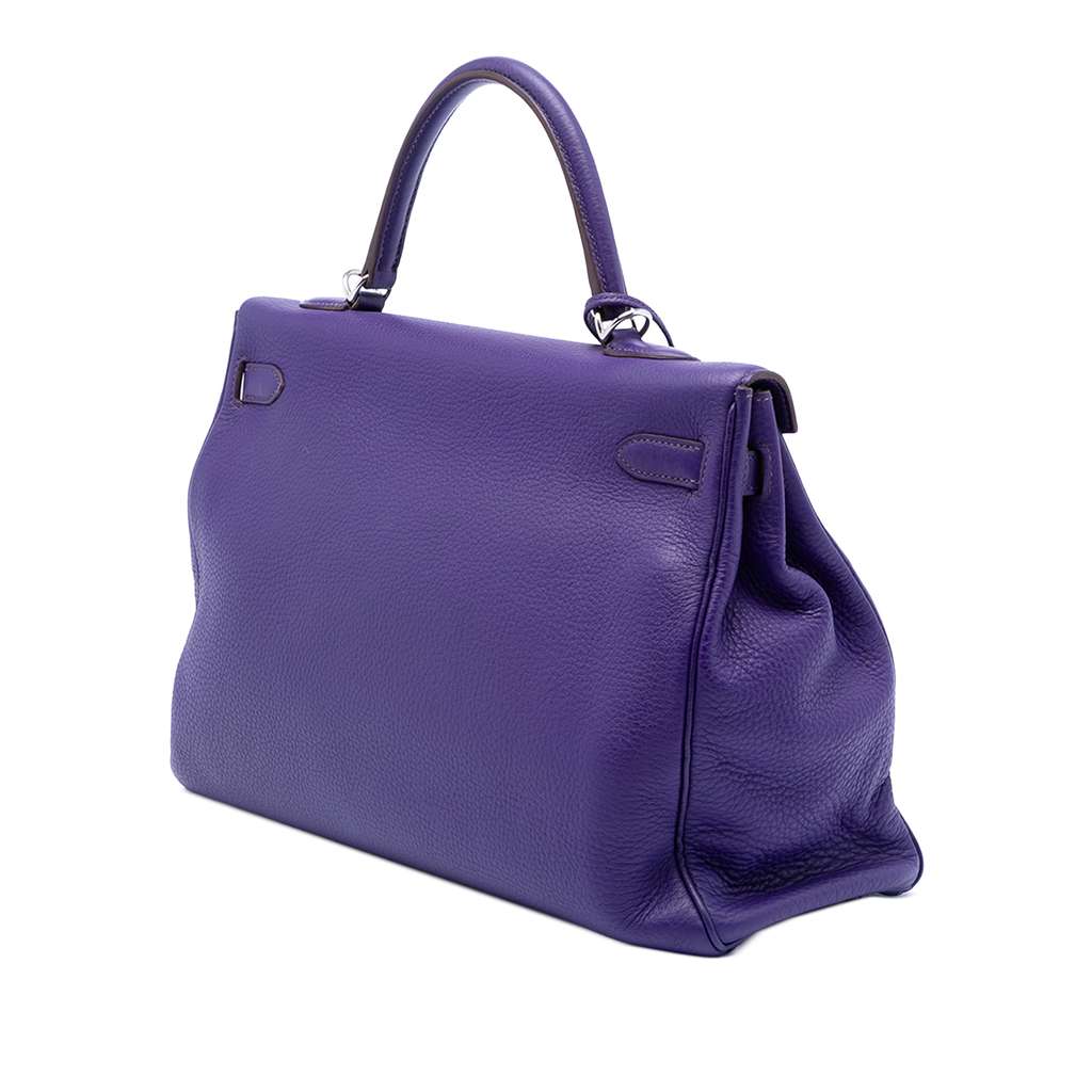 Hermès Clemence Kelly II Retourne 35 Purple Leather Good condition - Back View