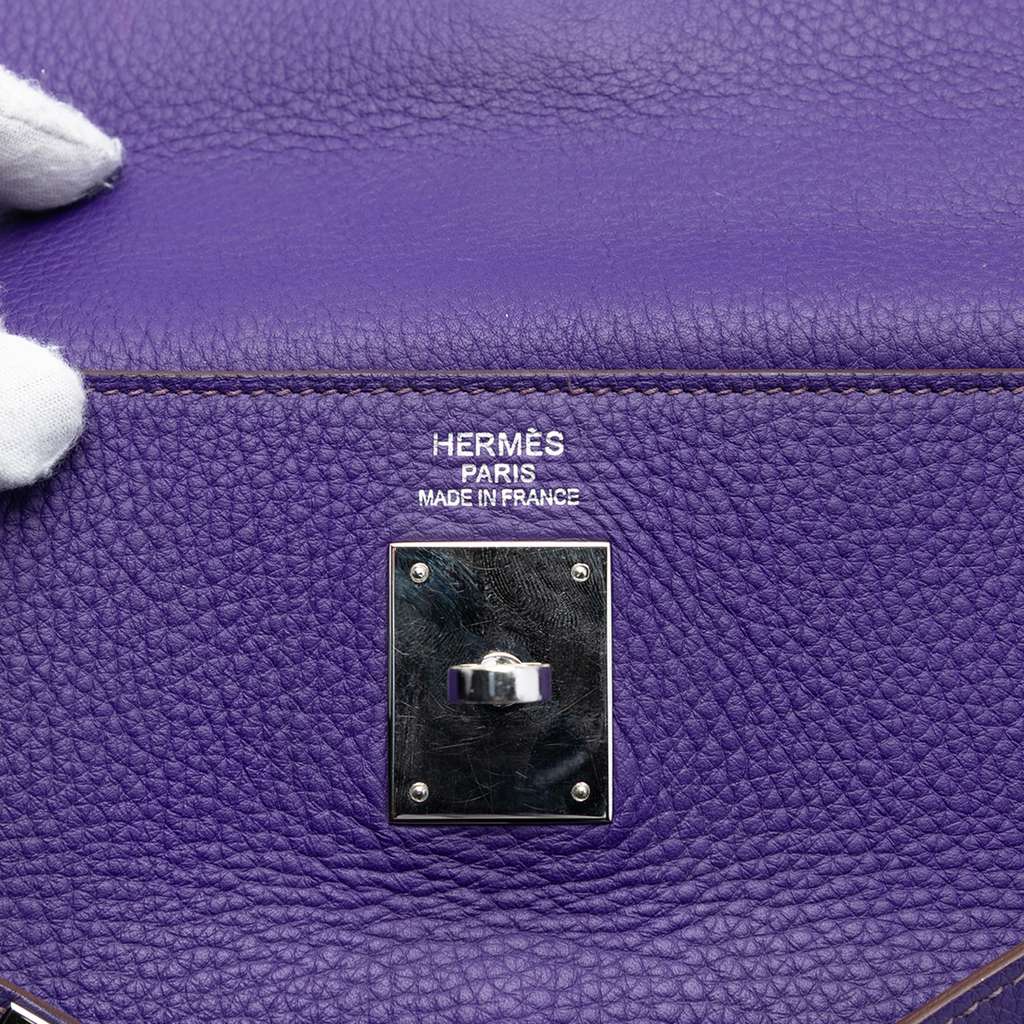 Hermès Clemence Kelly II Retourne 35 Purple Leather Good condition - Box View