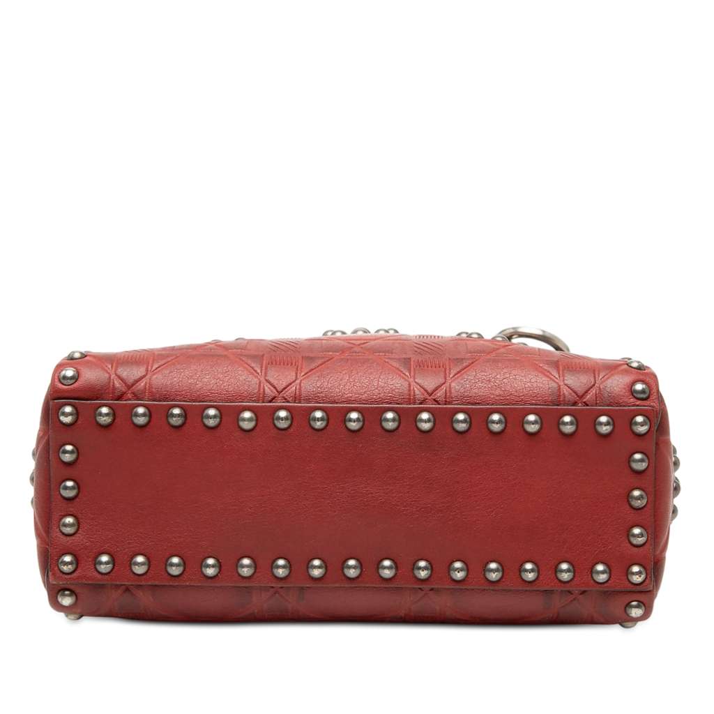 Dior Mini Embossed Calfskin Cannage Studded Flower Lady Dior Red Leather Good condition - Inside View