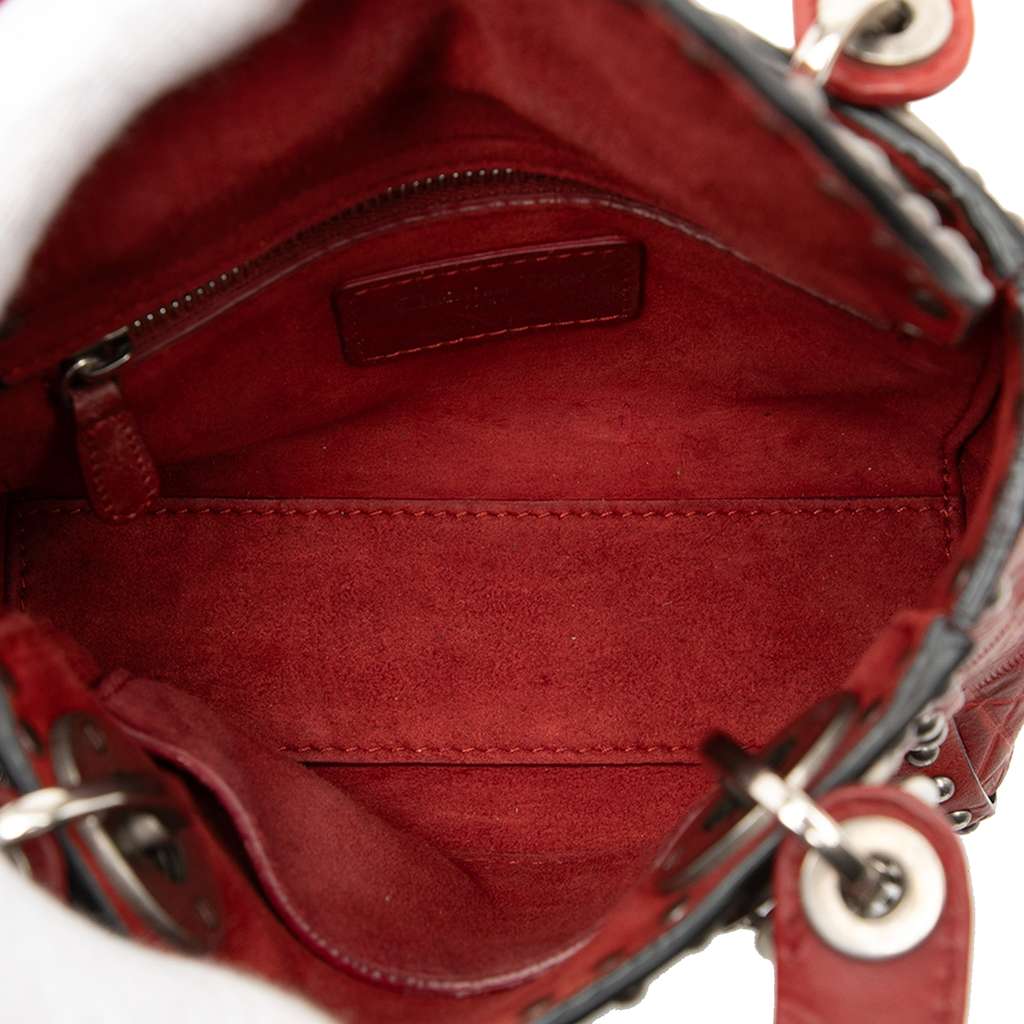Dior Mini Embossed Calfskin Cannage Studded Flower Lady Dior Red Leather Good condition - Model View