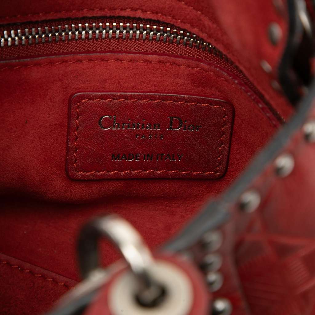 Dior Mini Embossed Calfskin Cannage Studded Flower Lady Dior Red Leather Good condition - Box View