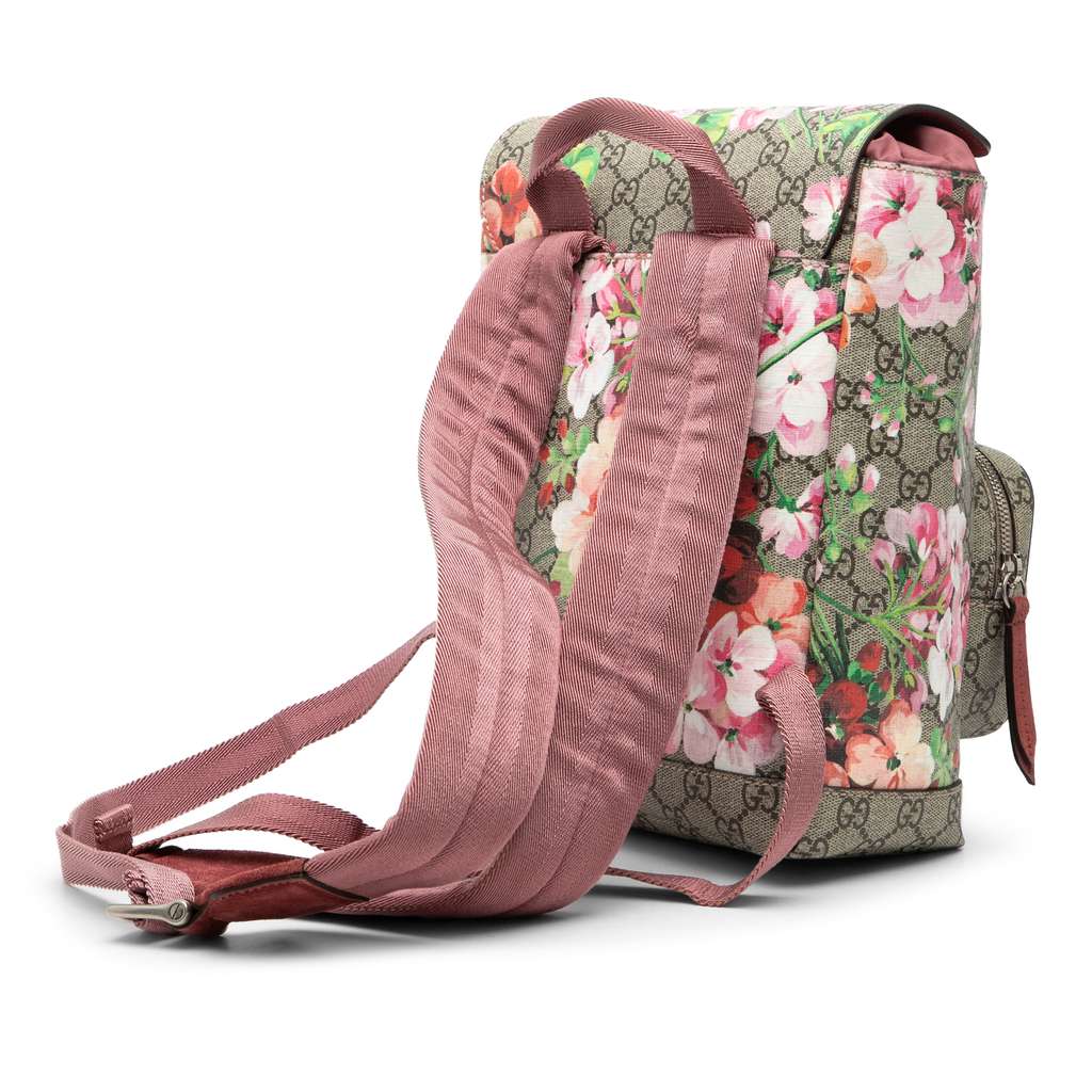 Gucci Small GG Supreme Blooms Single Buckle Backpack Beige Canvas Good condition - Back View