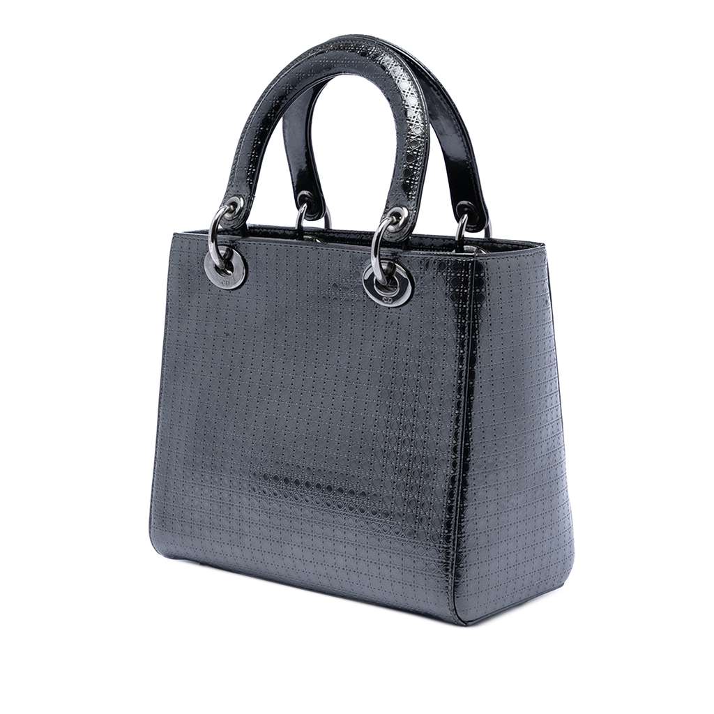 Dior Medium Metallic Patent Microcannage Lady Dior Black Leather Good condition - Back View