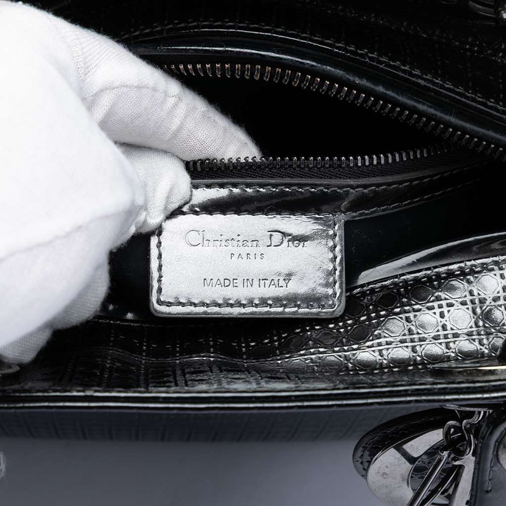 Dior Medium Metallic Patent Microcannage Lady Dior Black Leather Good condition - Box View