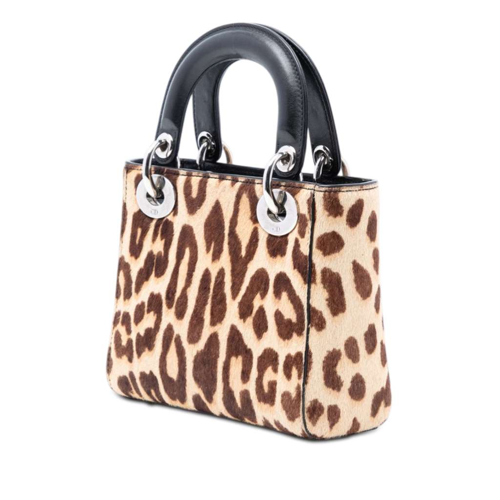 Dior Mini Pony Hair Leopard Print Lady Dior Beige Good condition - Back View