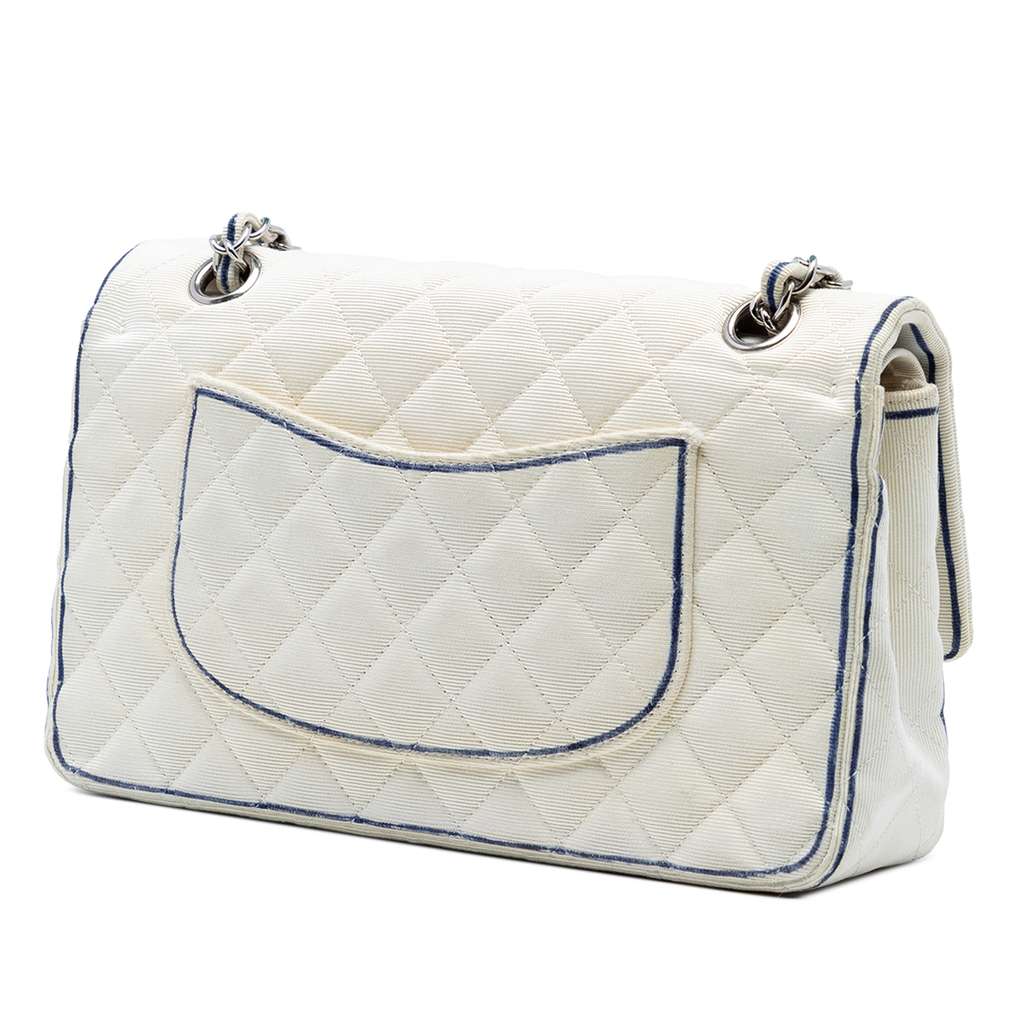 Chanel Medium Classic Printed Grosgrain Double Flap White Good condition - Back View