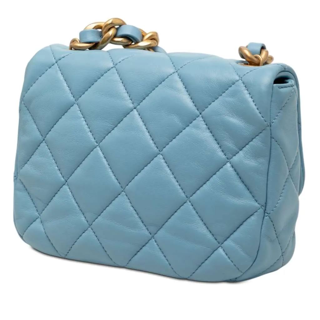 Chanel Mini Quilted Lambskin Lacquered Chain Flap Blue Leather Very good - Back View