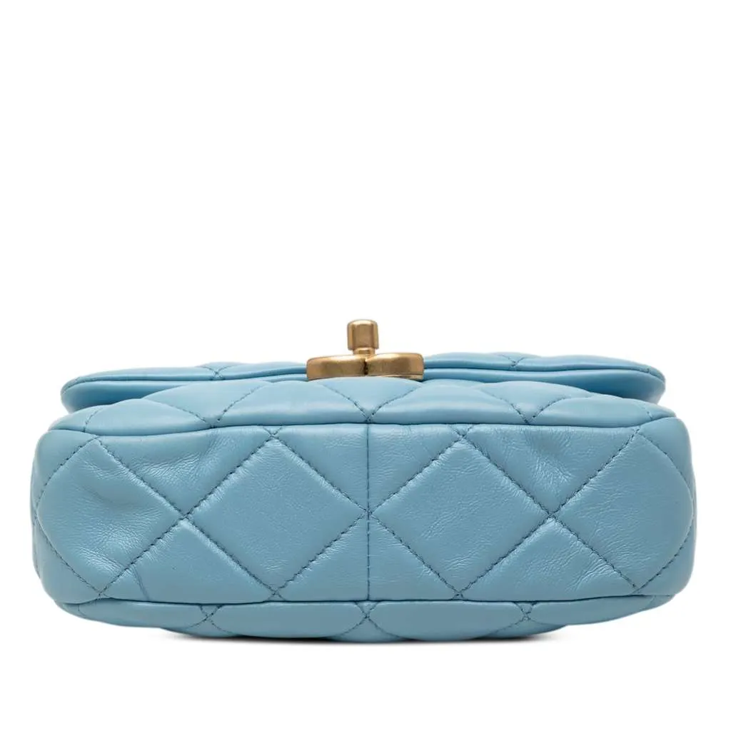 Chanel Mini Quilted Lambskin Lacquered Chain Flap Blue Leather Very good - Inside View